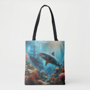 Bolsa Tote Tubarão-tigre costeiro/naútico & recife de coral
