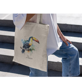 Bolsa Tote tucano colorido sentado num galho