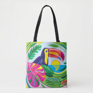 Bolsa Tote Tucano e Folhas Tropicais