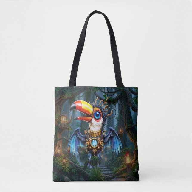 Bolsa Tote Tucano Steampunk enluarado.  (Frente)