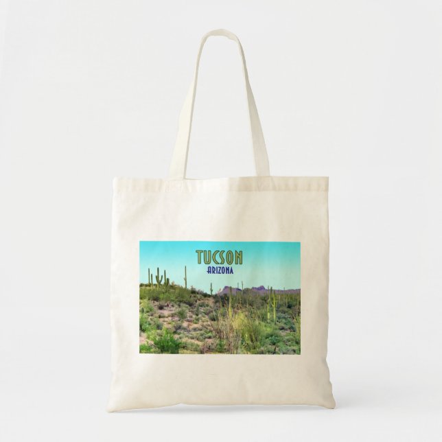 Bolsa Tote Tucson Arizona Cactus e Mountain Vintage (Frente)