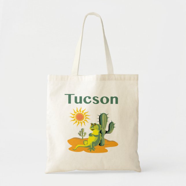 Bolsa Tote Tucson Arizona Lizard sob Saguaro (Frente)