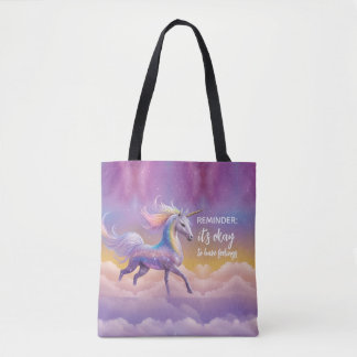 Bolsa Tote Tudo bem ter sentimentos Sparkly Glitter Unicorn