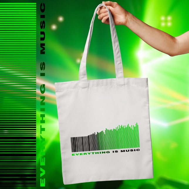 Bolsa Tote Tudo é Music Text Song Player Green Barcode (Criador carregado)