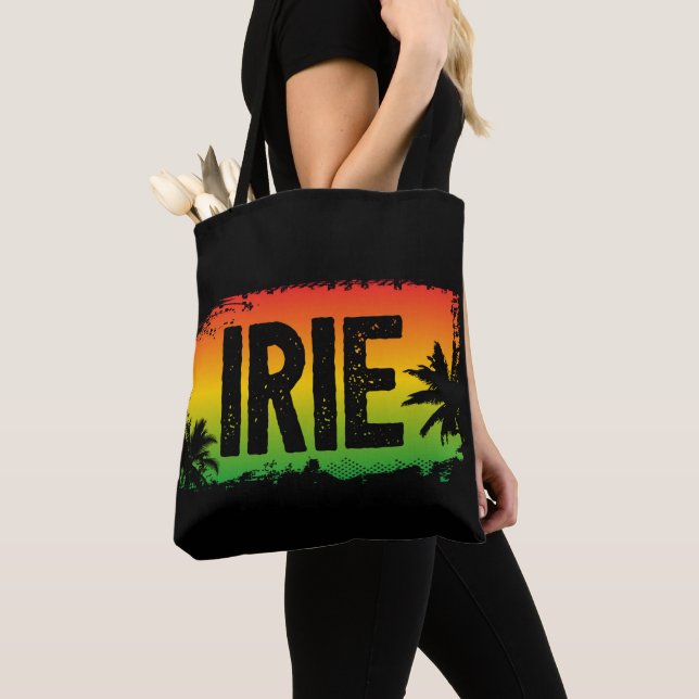 Bolsa Tote Tudo IRIE Jamaicano Rasta Flag Sunset Palms (Close Up)