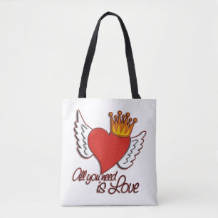Bolsa Tote Tudo o que você precisa é amor CORAÇÃO CROWN WINGS