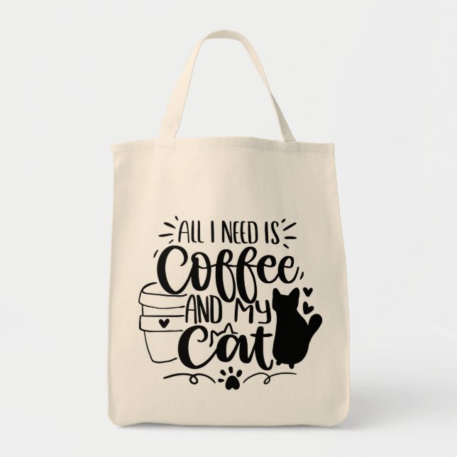 Bolsa Tote Tudo que preciso é café e meu gato (Frente)