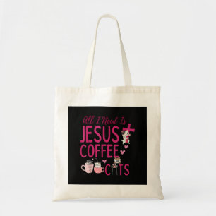 Bolsa Tote Tudo Que Preciso É Jesus, Café e Gatos Fu Cristian