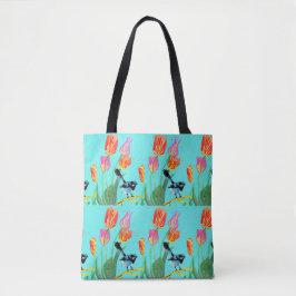 Bolsa Tote Tulip e Blue Wren Blue Floral Birday Bag