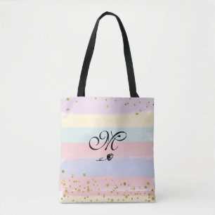 Bolsa Tote *~* Tulip Monograma Doodle Glitter Pastel Dourado