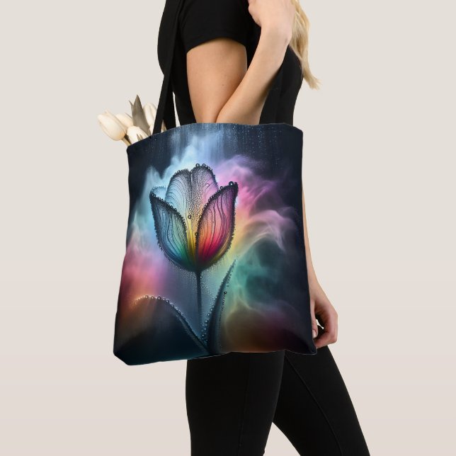 Bolsa Tote Tulipa Arco-Íris Com Gotas-Arco (Close Up)