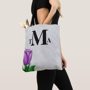Bolsa Tote Tulipa do roxo do monograma