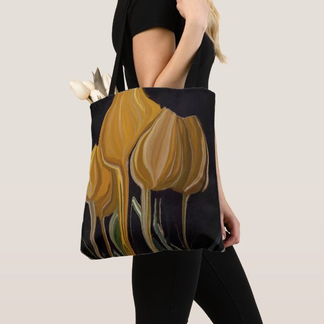 Bolsa Tote Tulipa Trio Dourada em Preto (Close Up)