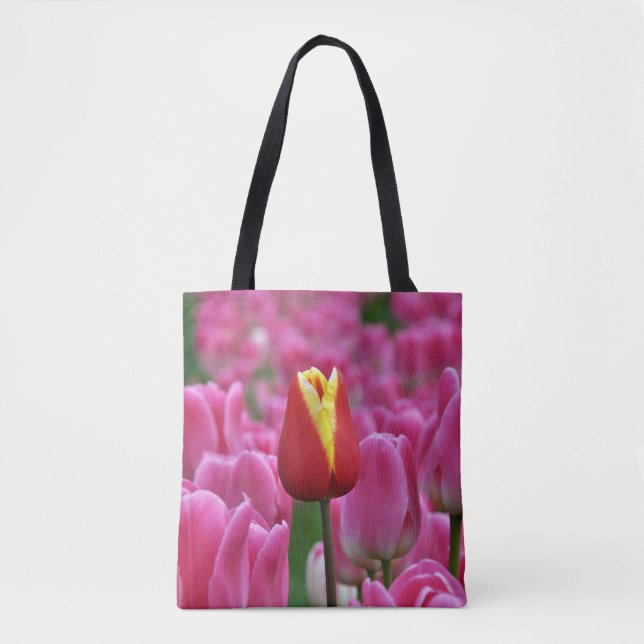 Bolsa Tote tulipa vermelha do solteiro (Frente)