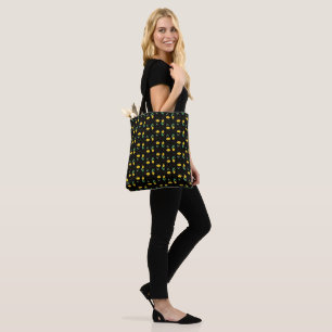 Bolsa Tote Tulipas Amarelas em Vasos Geométricos Fundo Preto