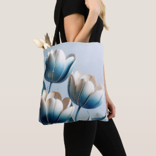 Bolsa Tote Tulipas Azuis e Brancas Elegantes