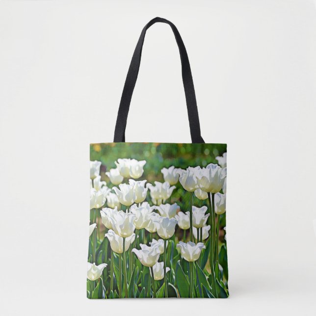 Bolsa Tote Tulipas Brancas Arte Flor Saco (Frente)
