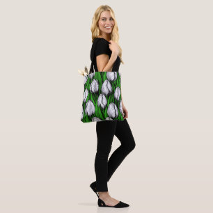 Bolsa Tote Tulipas brancas com folhas verdes