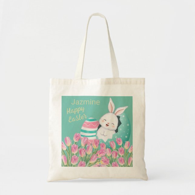 Bolsa Tote Tulipas De Ovos De Coelho Da Páscoa (Frente)