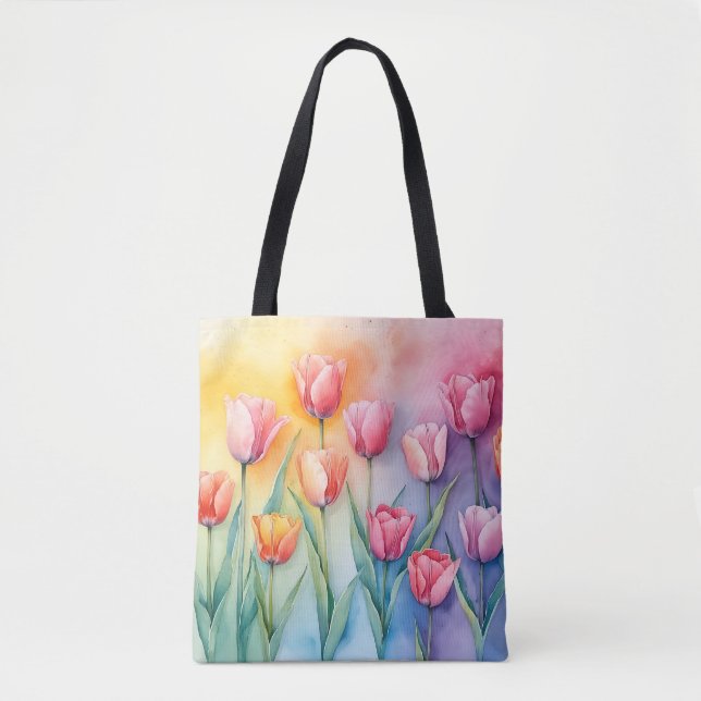 Bolsa Tote Tulipas do Flor do Pastel (Frente)