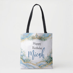 Bolsa Tote Tulipas Florais Azuis Bebê's Breath Ágata Dourado