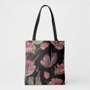 Bolsa Tote Tulipas plorais, muscari: vindima sem costura