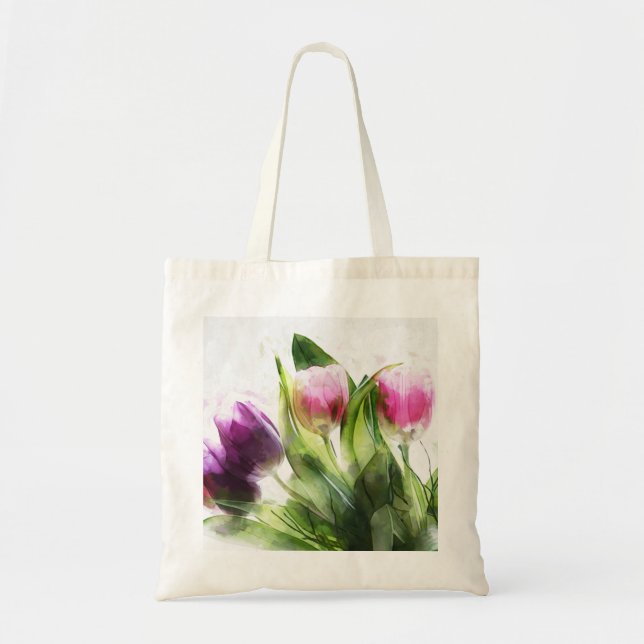 Bolsa Tote Tulipas Púrpuras de Aquarela (Frente)