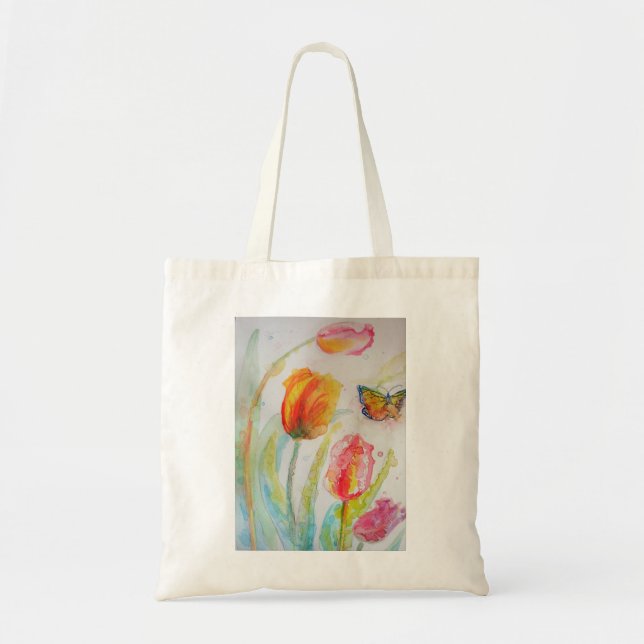 Bolsa Tote Tulipas Rosa Tulipas Watercolor Tote Bag (Frente)