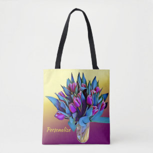 Bolsa Tote Tulipas Roxas Personalizar Aquarela