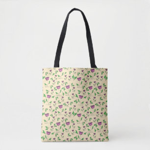 Bolsa Tote Tulipas roxas sobre fundo amarelo