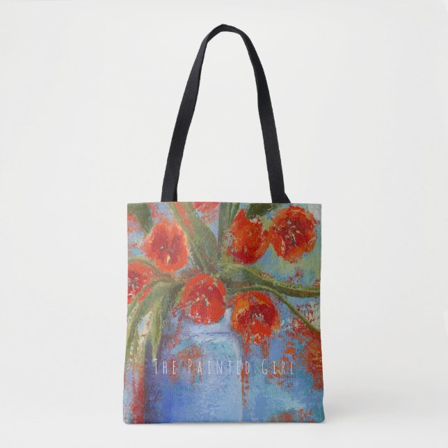Bolsa Tote "Tulipas sacola floral vermelha no vaso azul" (Frente)
