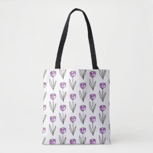 Bolsa Tote 'Tulipas Simples' Padrão Floral Desenhado à Mão