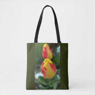 Bolsa Tote tulipas vermelhas amarelas