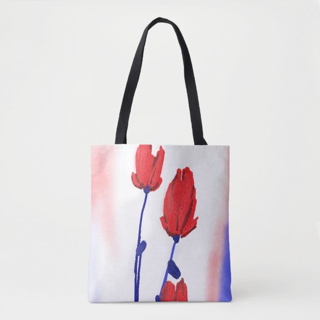 Bolsa Tote Tulipas Vermelhas com Azul (Frente)