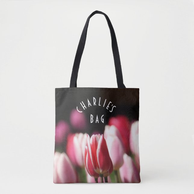 Bolsa Tote Tulipas Vermelhas e Brancas e Rosa (Frente)
