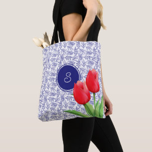 Bolsa Tote Tulipas Vermelhas Elegantes Floral de Primavera Mo
