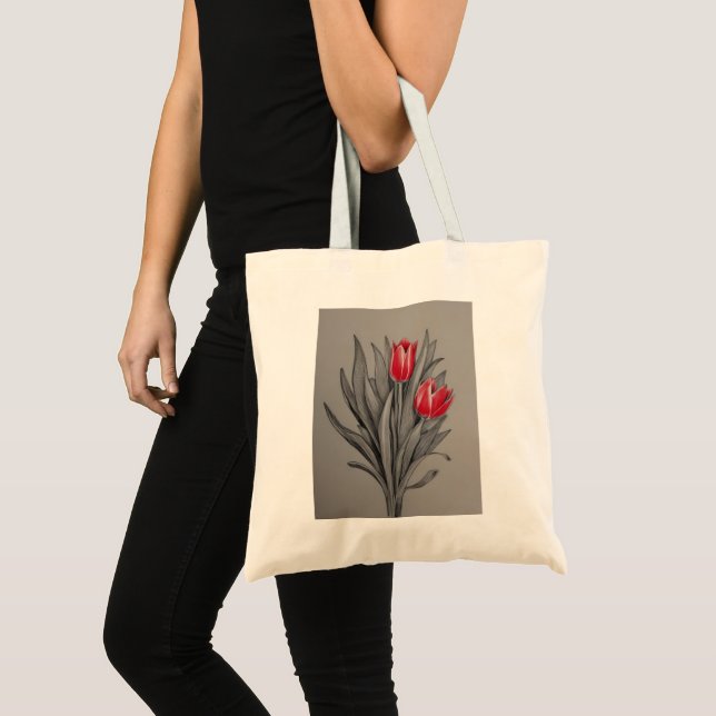 Bolsa Tote Tulipas Vermelhas Floral (Frente (produto))