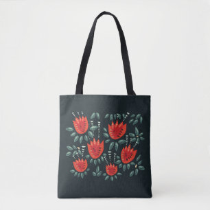 Bolsa Tote Tulipas Vermelhas Whimsical Arte Floral - Abstrato