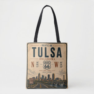 Bolsa Tote Tulsa Rota 66 Coordenadas da Cidade Viagem