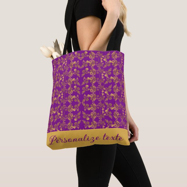 Bolsa Tote turbilhão Dourado e roxo com monograma de na moda (Close Up)