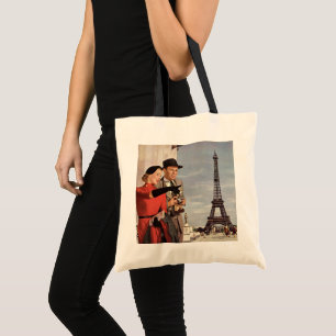 Bolsa Tote Turistas do vintage que viajam na torre Eiffel de