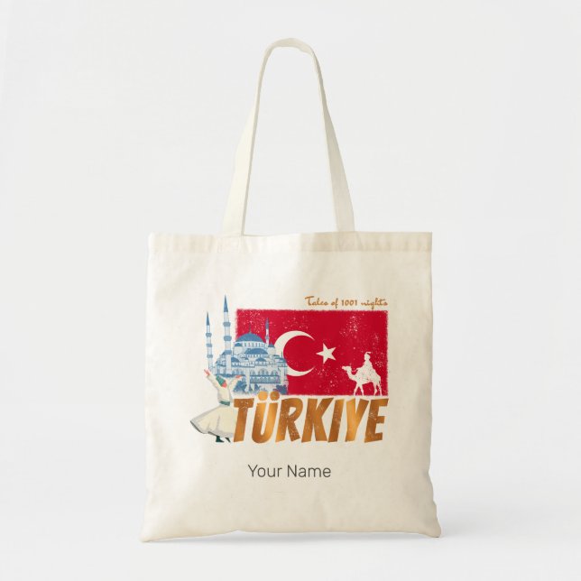 Bolsa Tote Türkiye Istambul Vintage Flag Turquia Souvenir (Frente)