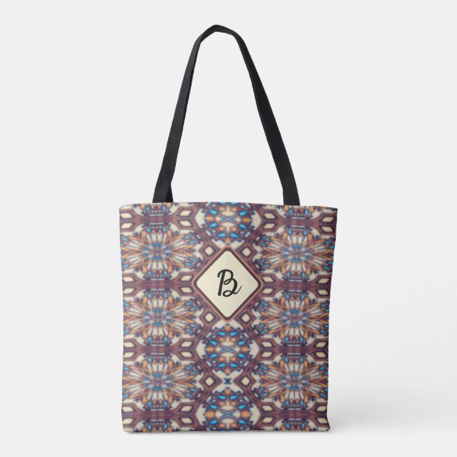 Bolsa Tote Turquesa, Amarelo e Castanho Ligando Mandalas (Verso)