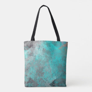 Bolsa Tote Turquesa azul-aqua e abstrato angustiado das cinza