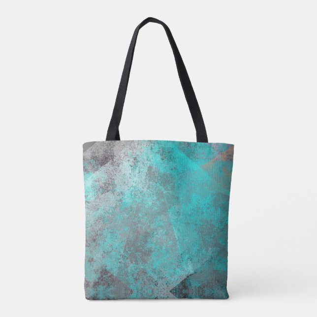 Bolsa Tote Turquesa azul-aqua e abstrato angustiado das cinza (Verso)