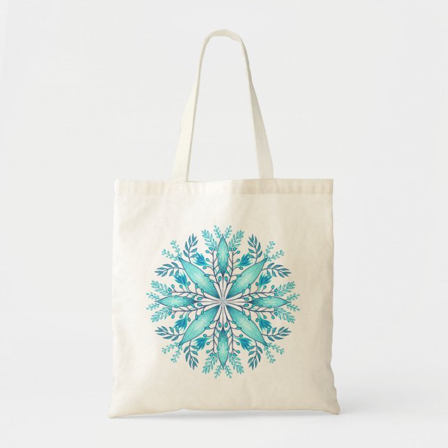 Bolsa Tote Turquesa Azul Flocos de neve de inverno azul (Frente)
