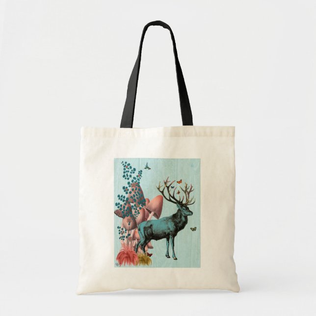 Bolsa Tote Turquesa Deer na Floresta dos Cogumelos 2 (Frente)