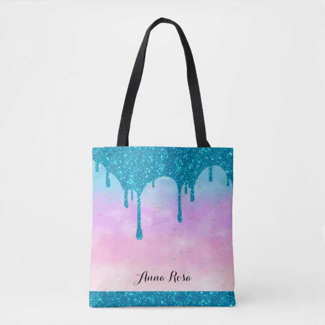 Bolsa Tote *~* Turquesa Derramamento da lente do Pastel Céu C (Frente)