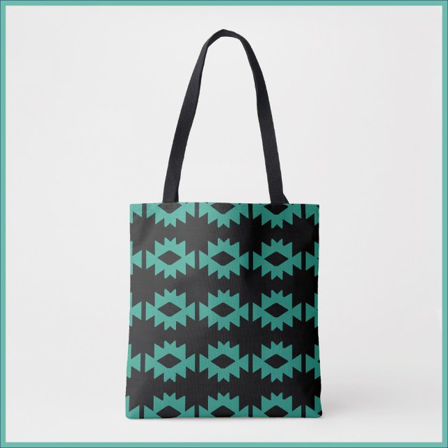 Bolsa Tote Turquesa do padrão sudoeste e Saco de Tota Preto (Criador carregado)
