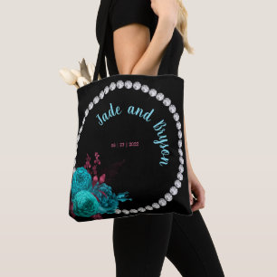 Bolsa Tote Turquesa Floral e o Elegante Mauve Rhinestone